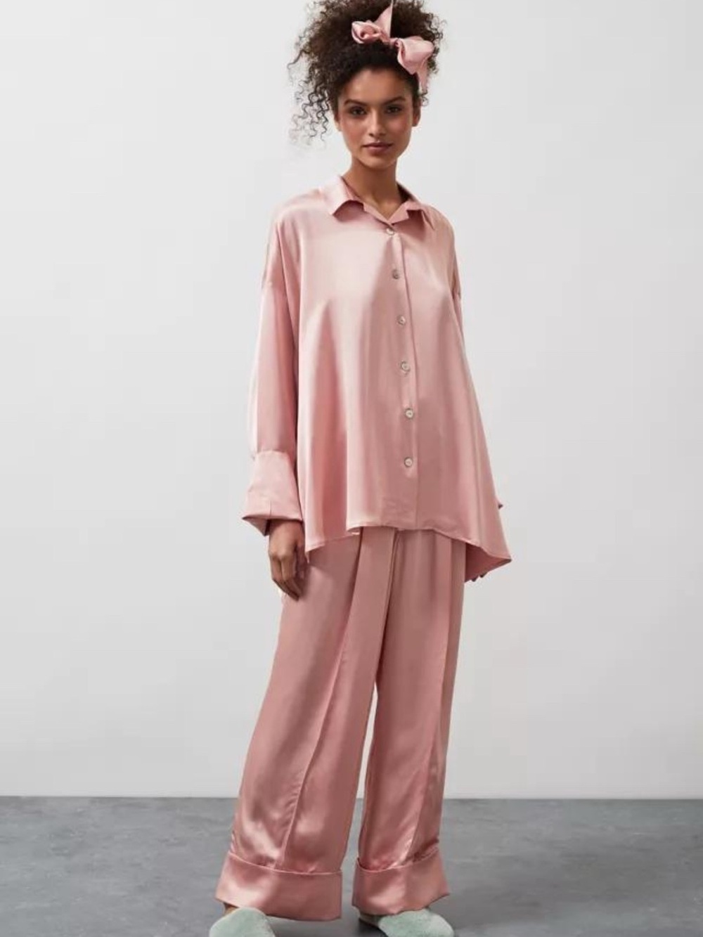 Sleeper Satin Button-Up Pajama Set - Pale Pink